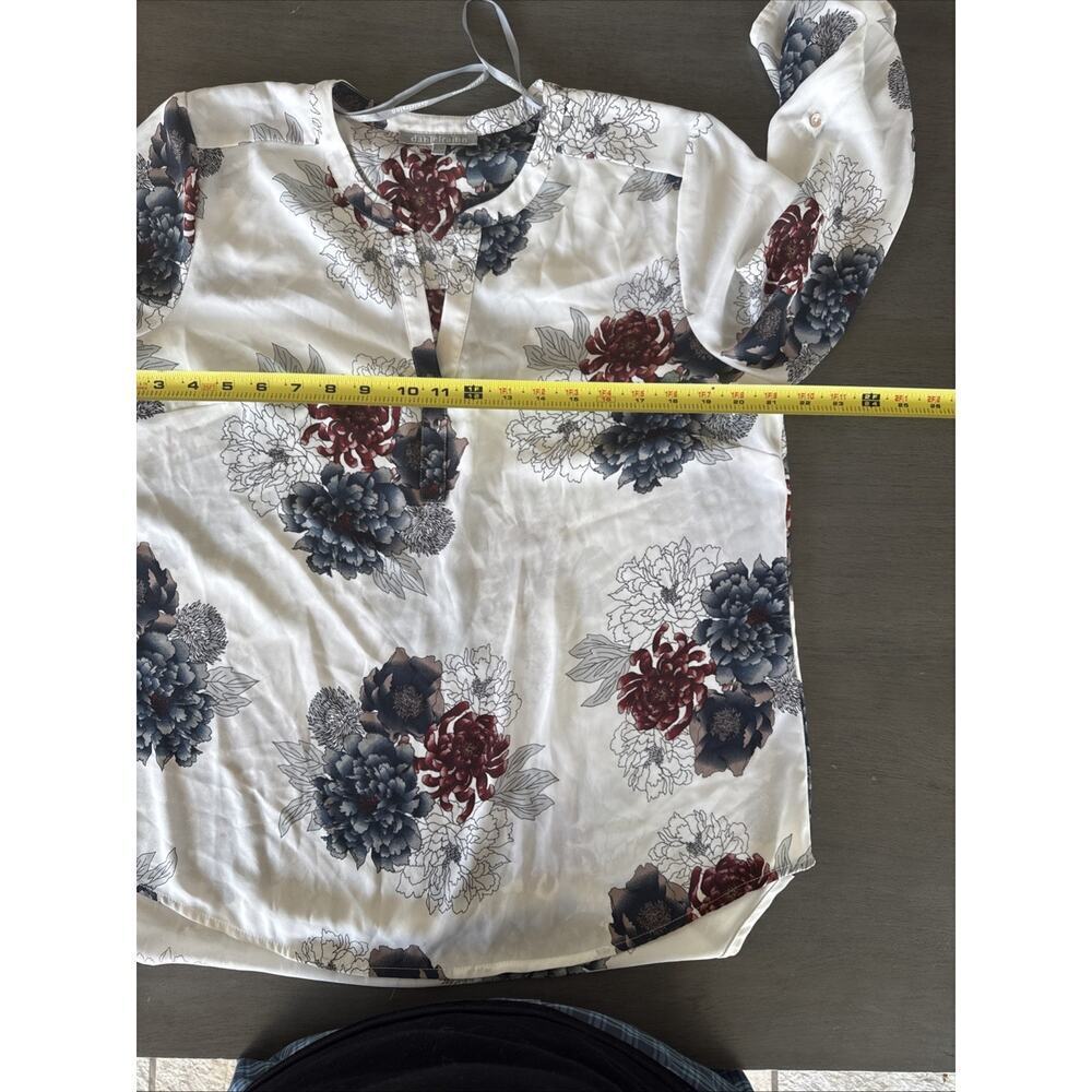 Daniel Rainn Womens Red and Blue Floral 3/4 Sleeve Relaxed Bohemian Blouse Sz L - Picture 9 of 12